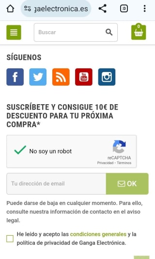 -10€ por suscribirnos a la Newsletter de Ganga electrónica.