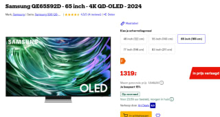 Samsung QE65S92D - 65 inch - 4K QD-OLED - 2024 voor €1.319 bij Bol
