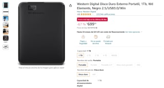 Disco Externo Portatil Western Digital 1TB por $700 en Amazon