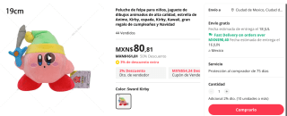 Peluche de Kirby Sword por $81 en AliExpress