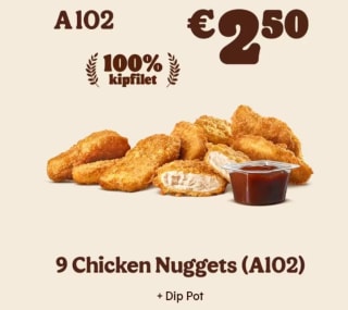 9 Chicken Nuggets + Dip Pot voor €2,50 bij Burger King