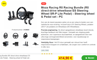 MOZA R5 + ES + SRP Bundel (Zwart, Basis, stuur en pedalen) voor €414,90 bij Proshop