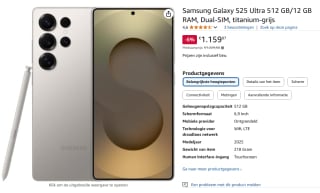 Samsung Galaxy S25 Ultra, 512GB opslag Grijs voor €1.159,88 bij Amazon
