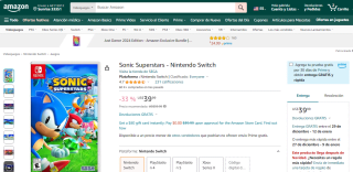 Juego Sonic Superstars para Nintendo Switch por $39,99