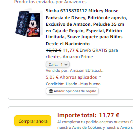 Reacondicionado Peluche Mickey Mouse Fantasia por 11,77€