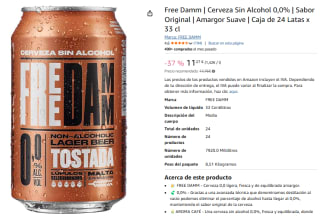 Cerveza Sin Alcohol 0,0% Sabor Original Amargor Suave Caja de 24 Latas x 33 cl por 11,86€