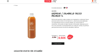 Gazpacho Salmorejo fresco Premium 100% natural 1 litro a tan solo 0,50€