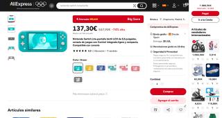 Nintendo Switch Lite por 137,30€