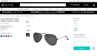 Óculos Masculino, modelo Aviador original moda G6 - R$ 25,27