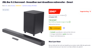JBL Bar 5.1 Surround - Soundbar met draadloze subwoofer voor €256,20 bij Bol.com