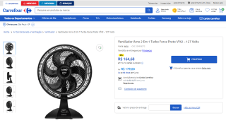 Ventilador da Arno, modelo 2 Em 1 Turbo Force Preto - R$ 164,68