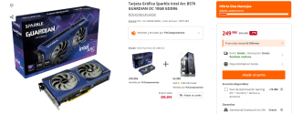 Tarjeta Gráfica Sparkle Intel Arc B570 GUARDIAN OC 10GB GDDR6 por 249,99€