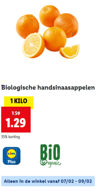 Biologische handsinaasappelen €1,29 voor 1 kilo