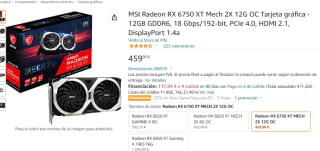 Tarjeta grafica MSI Radeon RX 6750 XT Mech 2X 12G OC por 459.90€