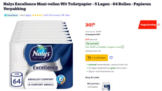 Nalys Excellence toiletpapier 64 rollen voor €30,35 bij Bol