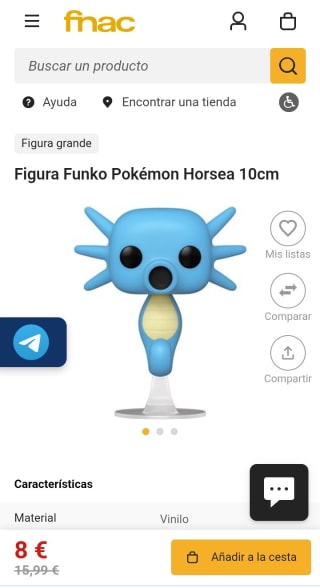Figura Funko Pop Pokemon Horsea por 8€.