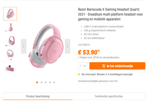 Razer Barracuda X Draadloze Gaming Headset, Roze voor €53,90 bij Nbb