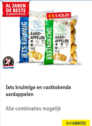Iets kruimige en vastkokende aardappelen 1+1 gratis bij de Lidl