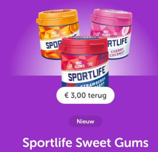 €3,- cashback op Sportlife sweet gums via Tikkie
