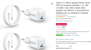 Anker 511 USB-C-oplader (nano), 20 W 2 pack met Kabels voor €16,99 bij Amazon