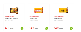 Krat Hertog Jan of Jupiler Pils of Leffe Blond voor €14,99 bij de Plus