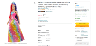Barbie Dreamtopia Muñeca princesa con pelo de colores por 9,99€.