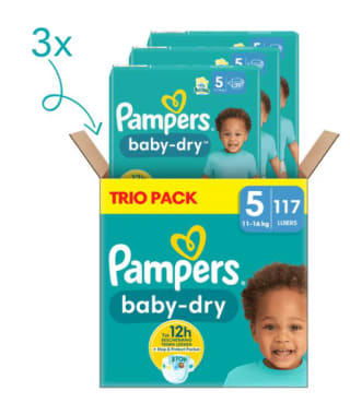 Pampers Baby-dry luiers trio pack maat 5 117 stuks voor €29,45 bij de Etos