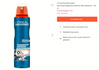 L'Oréal Paris Men Expert Magnesium Defense 48H deodorant met 50% korting bij Wehkamp
