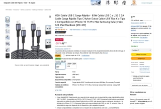 2 Cables USB C a USB C de 65W de 2 metros + 2 Adaptadores Convertidores USB-A a USB-C por 5,94€