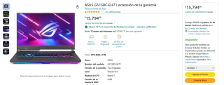Asus ROG Strix G15 Ryzen 7 6800H RTX 3050 por $14,215 en Amazon