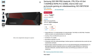 Samsung SSD 990 PRO Heatsink 2TB voor 145,99 euro