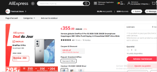 Smartphone OnePlus 9 Pro 5G 8GB/12GB 256GB à 355€