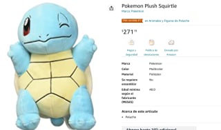 Pokemon Plush Squirtle a $271 en Amazon