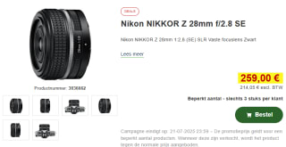 Nikon Z 28mm f/2.8 SE voor €259 bij Proshop