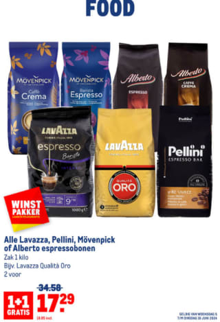 1+1 gratis op Lavazza koffiebonen