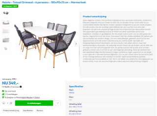 Grimaud tuinset 180x90x75 cm met 6 stoelen voor €349 bij Timco Voordeelmarkt