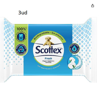 3ud Papel Higiénico Húmedo, 74 Toallitas marca Scottex Fresh por 5,38€