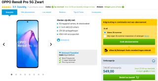 OPPO Reno8 Pro, 8GB ram, 256GB opslag Zwart voor €549 bij Belsimpel