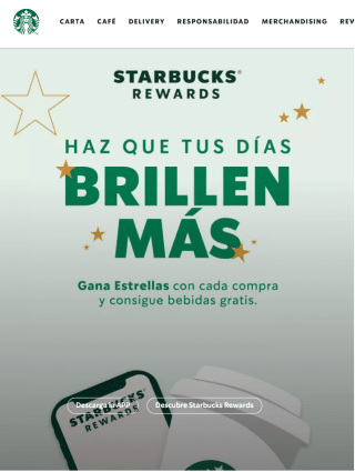 Regalo 1.500 estrellas Starbucks Rewards al registrarte
