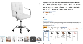 Silla de oficina con ruedas giratorias, ajustable en altura con polipiel, Carga MAX 120Kg por 67,49€