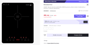 Placa de inducción portátil LEXIE. 2000W marca Fagor por 33.14€