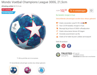 Mondo Voetbal Champions League 300G, 21,5cm voor €10 bij Lobbes