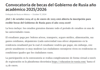 Becas para estudiar en Rusia 2025-2026 por Embajada de Rusia en México