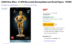 LEGO Star Wars 75398 C-3PO voor €89,99 bij Bol