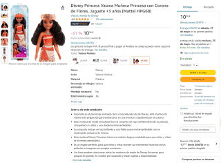 Princesa DISNEY -Vaiana por 10,36€