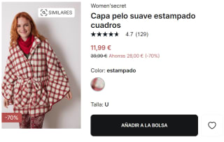 Capa de pelo suave con estampado cuadros para Mujer por 11.99€