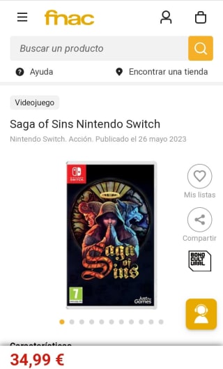 Saga of Sins Nintendo Switch por 34,99€.