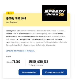3x2 en Speedy Pass Gold Parque de Atracciones de Madrid
