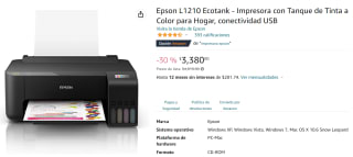 Impresora Epson L1210 EcoTank a $3.519 en Amazon