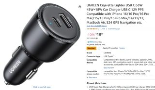 UGREEN 69W Type C PD PPS 2.0 Snellader voor in de auto €13,99 bij Amazon